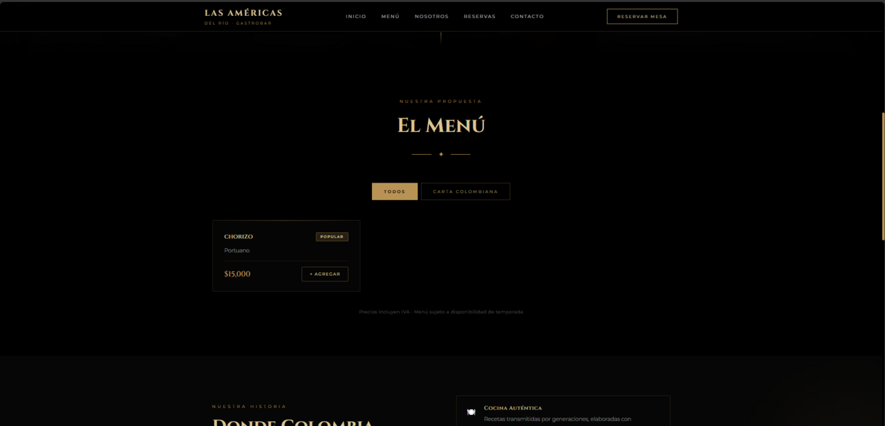 Las Américas - Sitio web para restaurante con menú digital